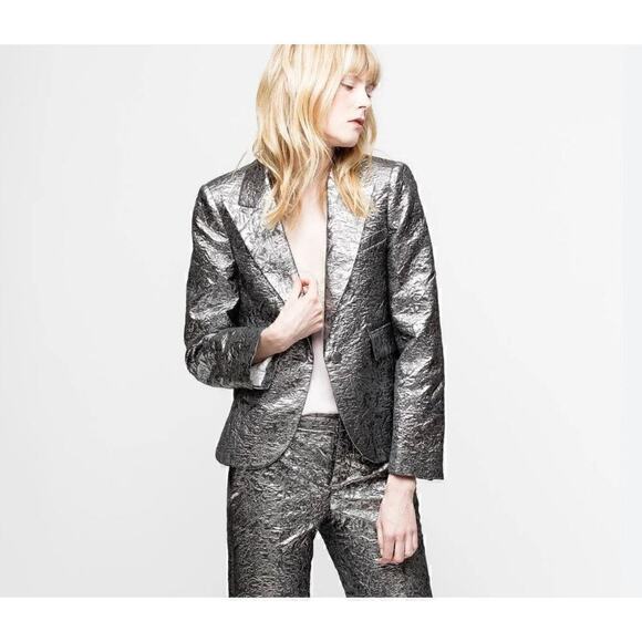 Zadig & Voltaire Metallic Jacket Womens XS Futuristic Edgy Maximalist Cyberpunk - Picture 1 of 12